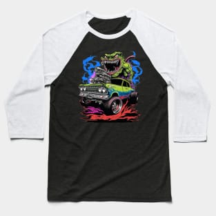 Monster Hot Rod Green Meanie Street Racer Cartoon Retro Design Baseball T-Shirt